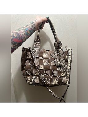 Michael kors Vivian medium snakeskin and brown woven tote